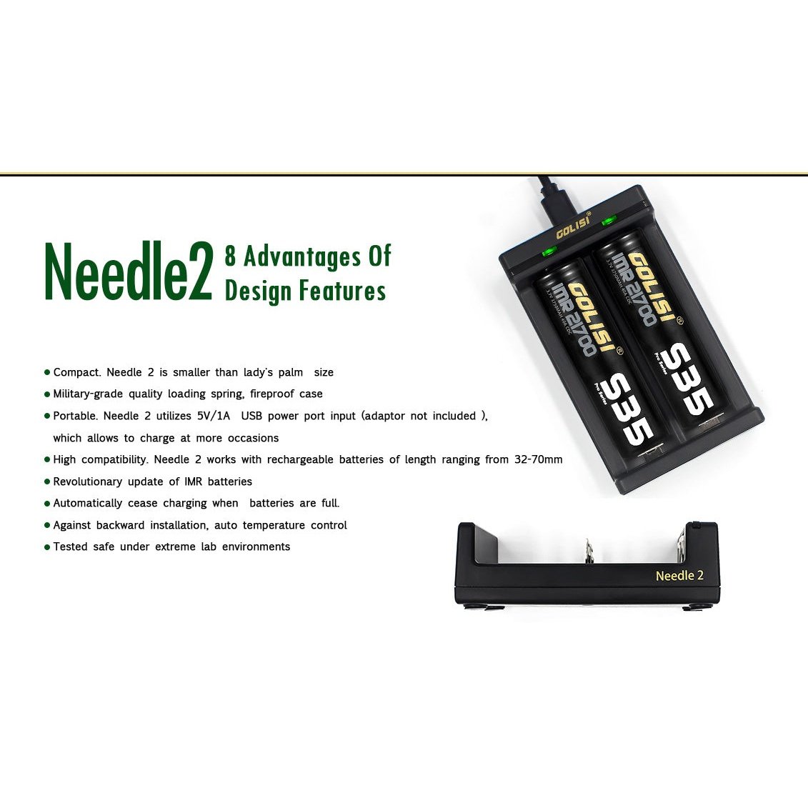 Golisi Needle 2 USB Vape Battery Charger