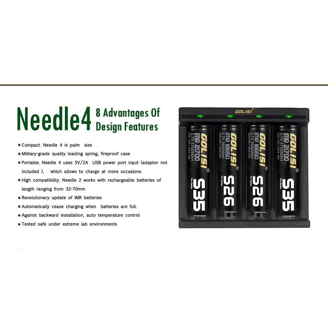 Golisi Needle 4 USB Vape Battery Charger