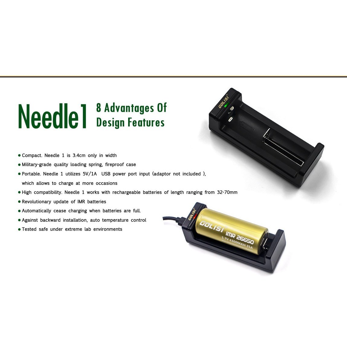 Golisi Needle 1 USB Vape Battery Charger